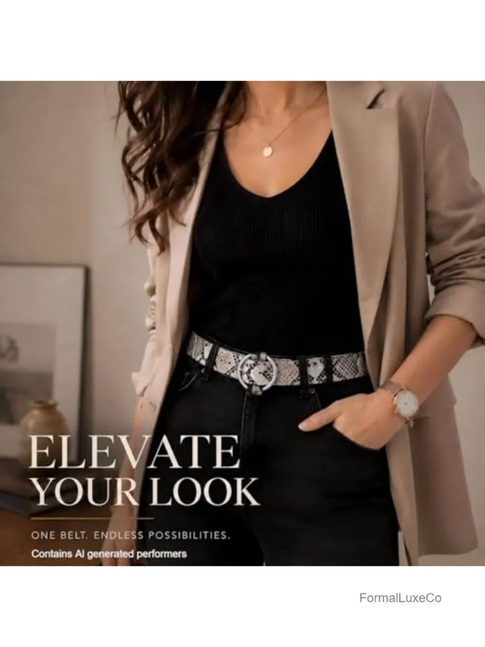 Snake Print Faux Leather Adjustable O-Ring Belt for Women